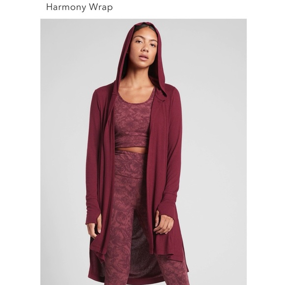 Athleta Harmony Wrap in Bell Burgundy Hooded Cardigan NWT SZ XS - Picture 2 of 11